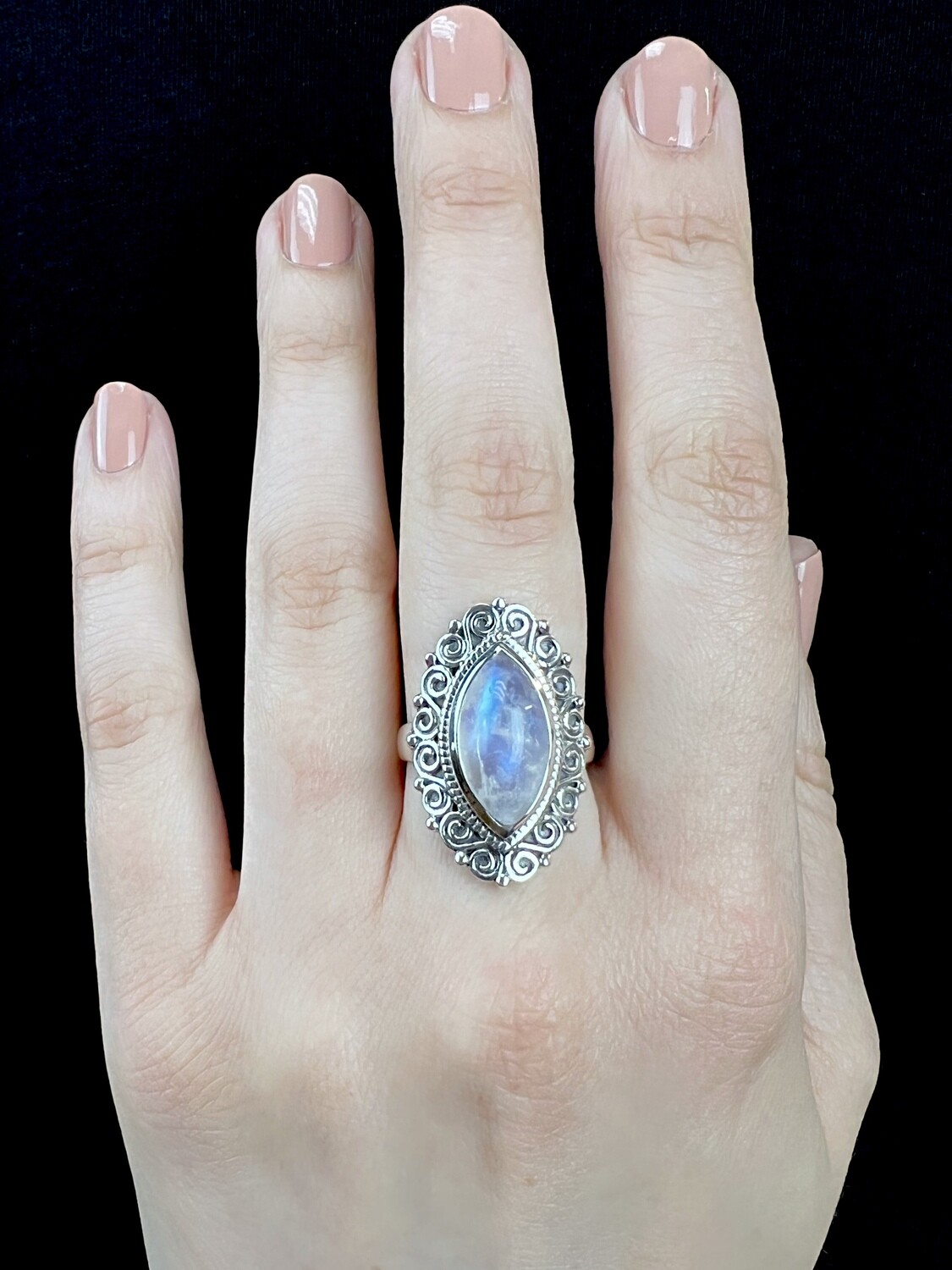 SIZE 7 - Sterling Silver Rainbow Moonstone Ring - RIG7133