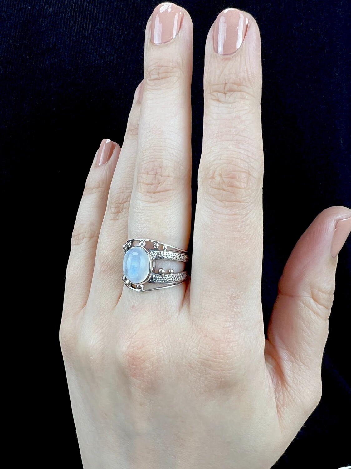 SIZE 7 - Sterling Silver Rainbow Moonstone Ring - RIG7134