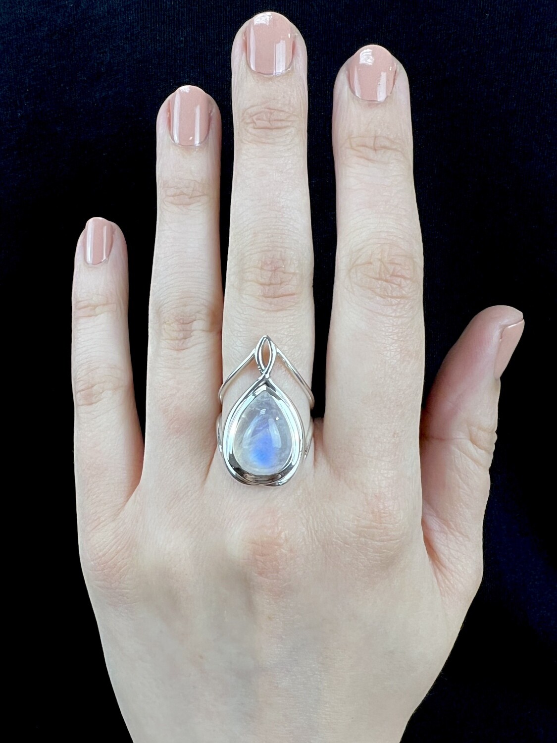 SIZE 7 - Sterling Silver Rainbow Moonstone Ring - RIG7146