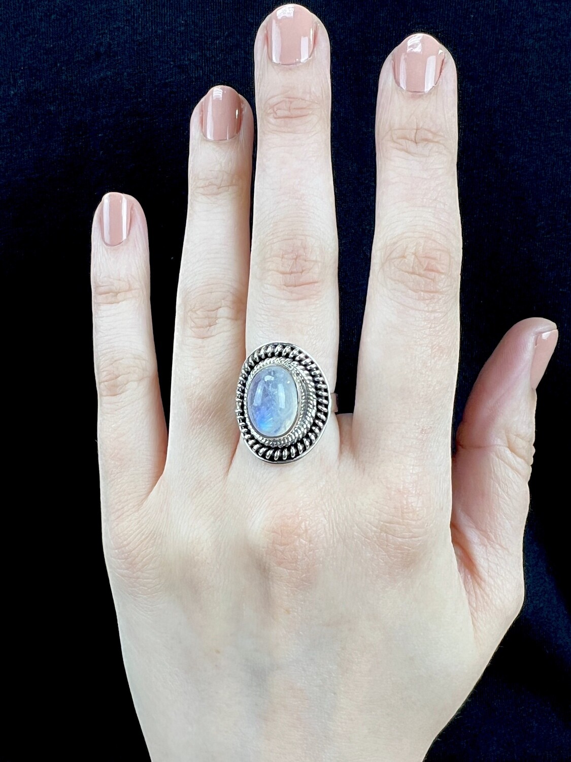 SIZE 7 - Sterling Silver Rainbow Moonstone Ring - RIG7144