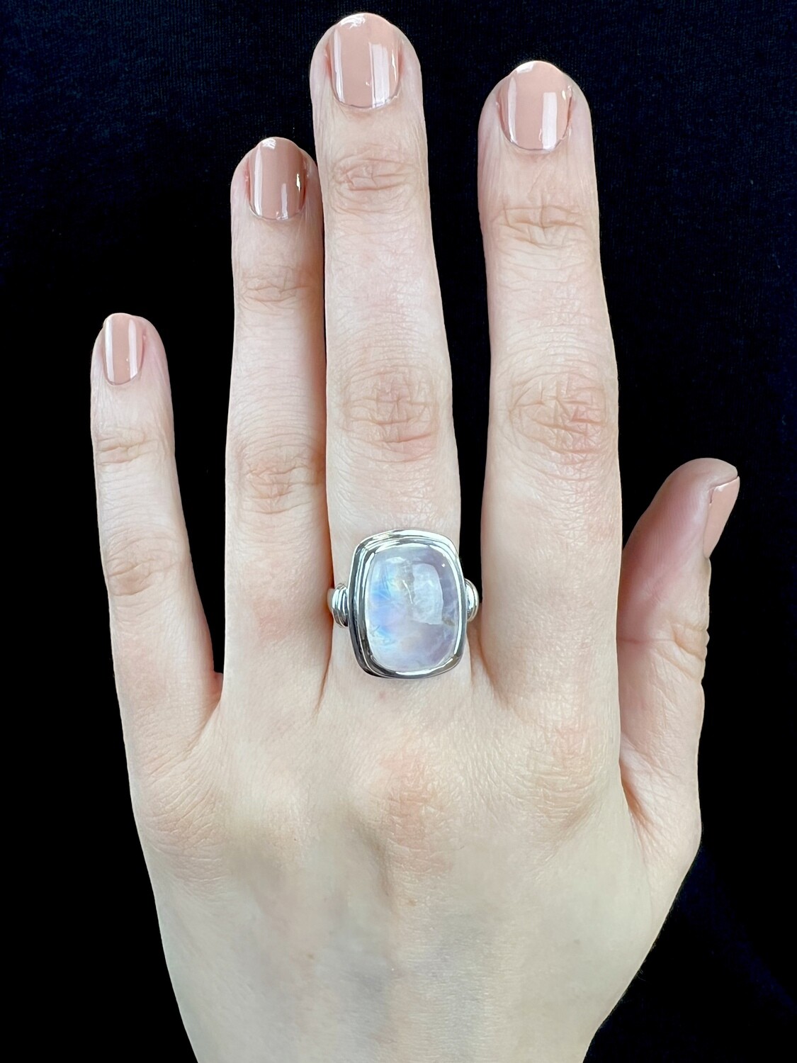SIZE 7 - Sterling Silver Rainbow Moonstone Ring - RIG7149