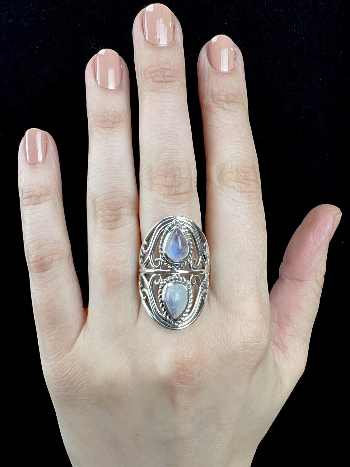 SIZE 8 - Sterling Silver Rainbow Moonstone Ring - RIG8123
