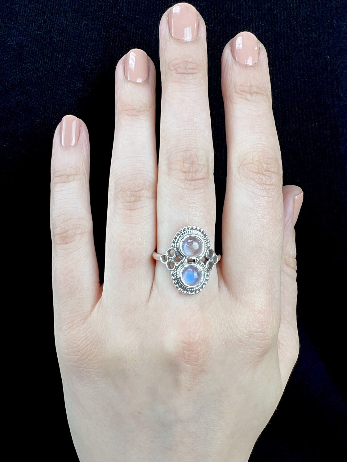 SIZE 8 - Sterling Silver Rainbow Moonstone Ring - RIG8126