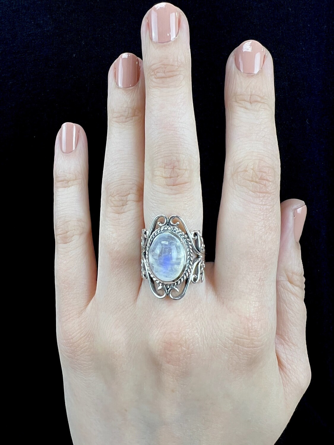 SIZE 7 - Sterling Silver Rainbow Moonstone Ring - RIG7139