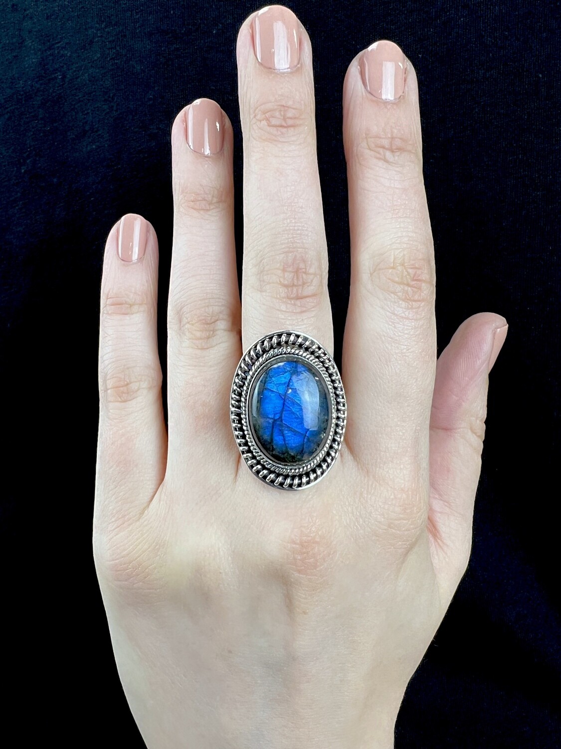 SIZE 7 - Sterling Silver Labradorite Oval Ring - RIG7147