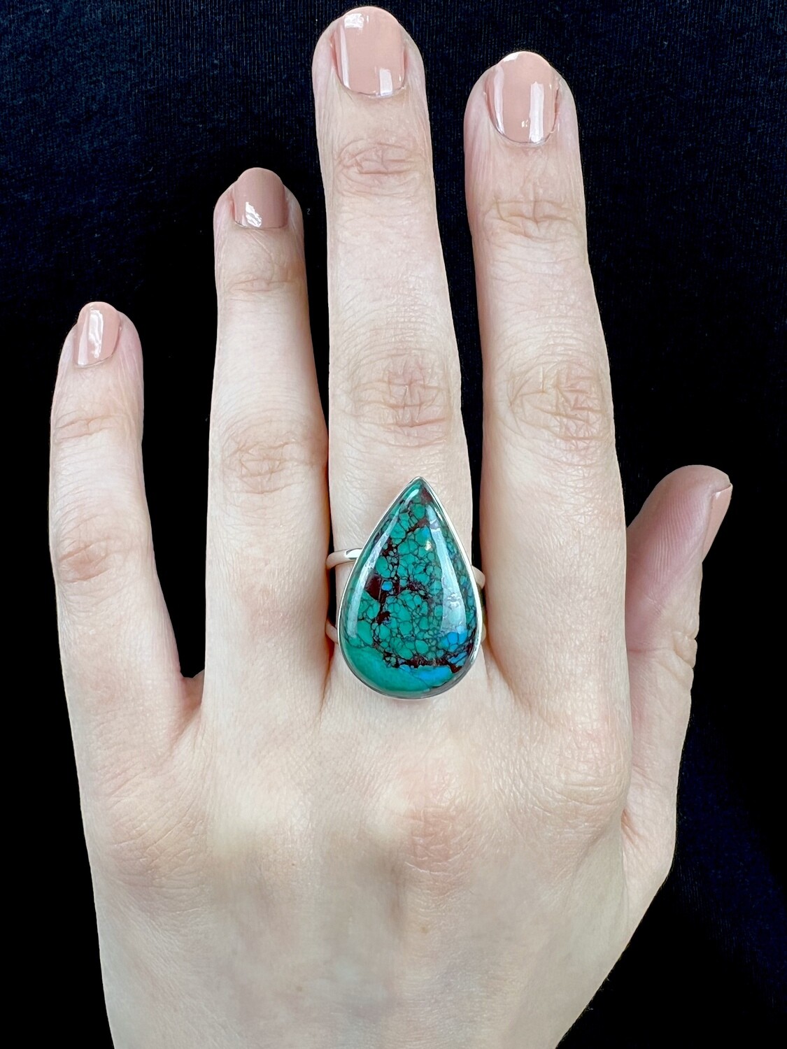 Size 8 ½ - Sterling Silver Chrysocolla Teardrop Ring - RIG8136