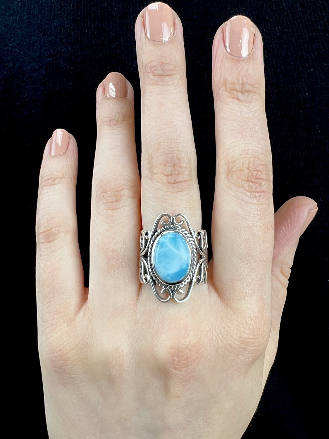 SIZE 8 - Sterling Silver Larimar Ring - RIG8134