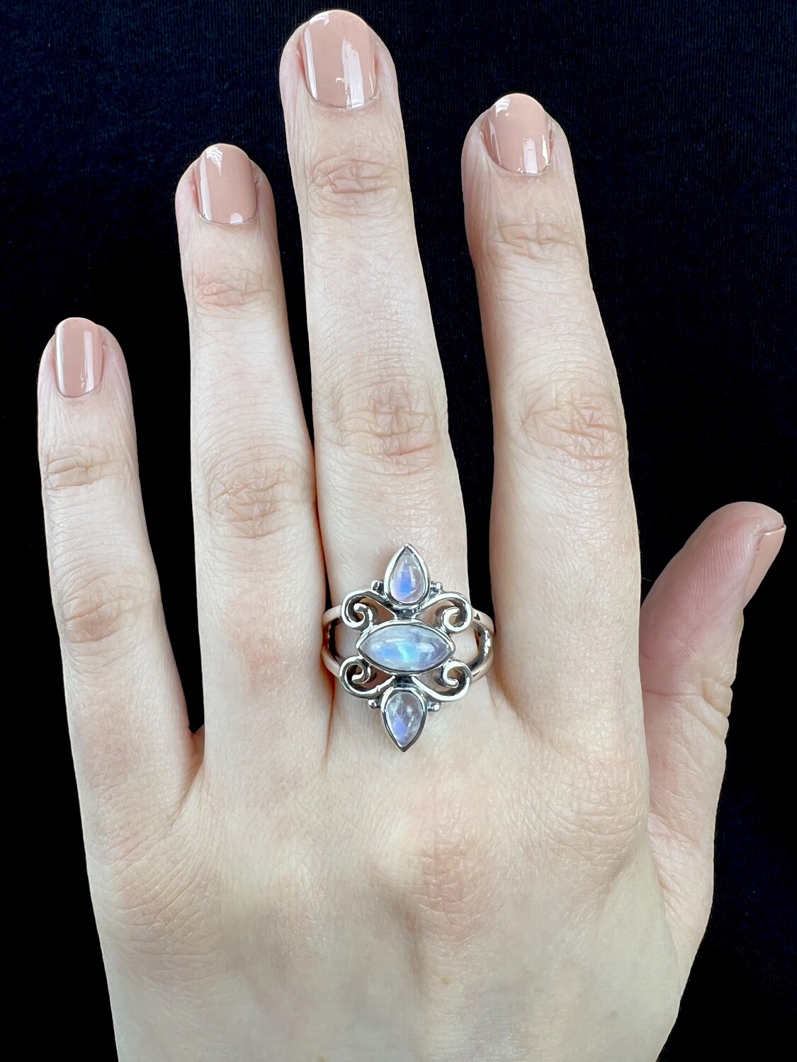 SIZE 8 - Sterling Silver Rainbow Moonstone Ring - RIG8125