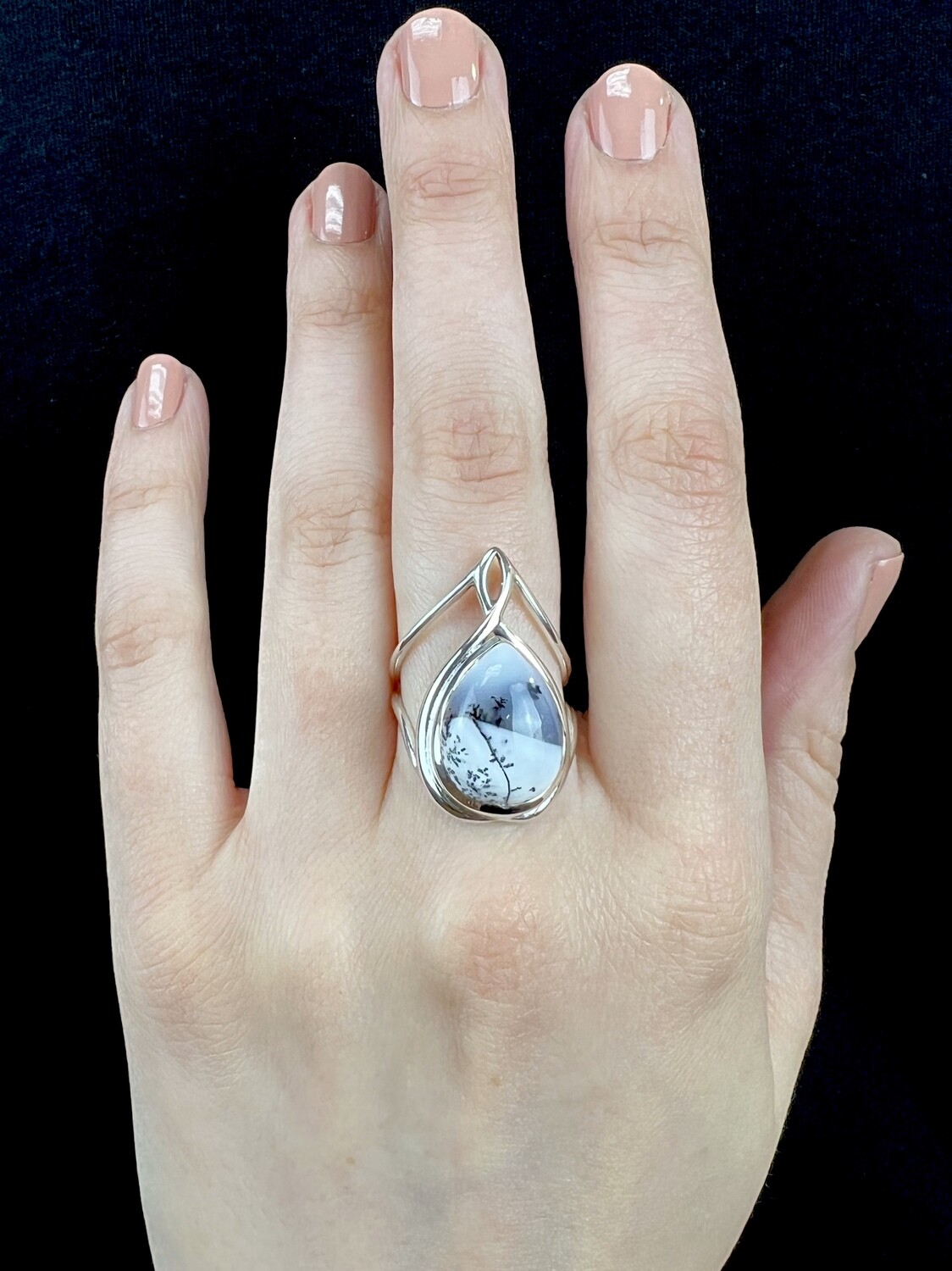 SIZE 8 - Sterling Silver Dendritic Agate Ring - RIG8132