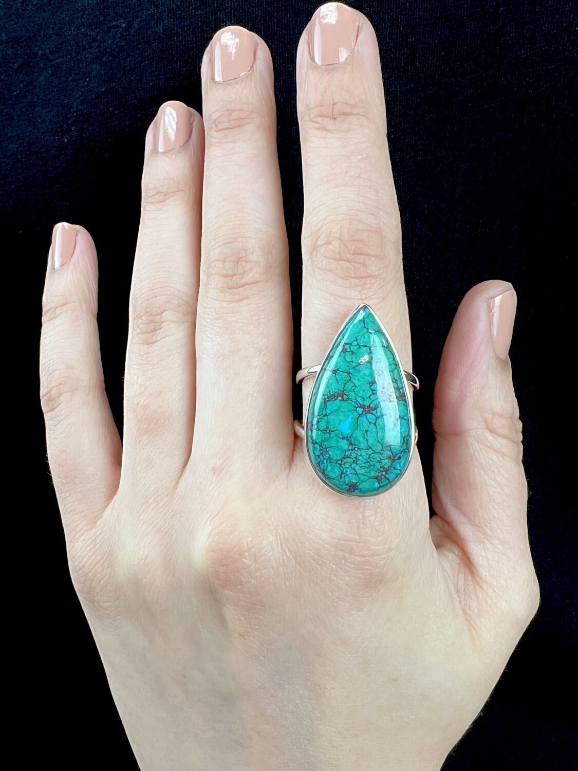 SIZE 9 ½ - Sterling Silver Chrysocolla Teardrop Ring - RIG9122