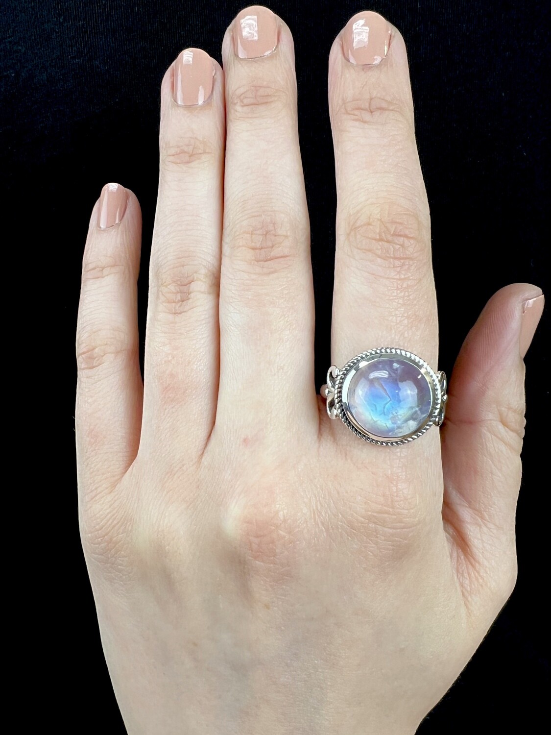 SIZE 9 - Sterling Silver Rainbow Moonstone Ring - RIG9120