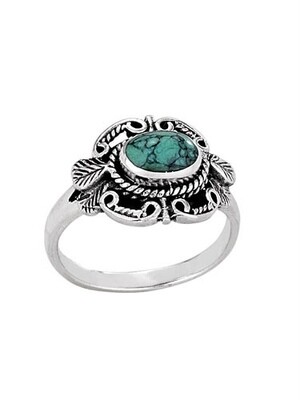 Sterling Silver Antiqued Turquoise Ring - RTM3297