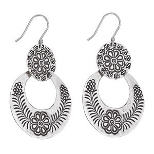 Hilltribe Silver Floral Stamped Statement Earrings - ETM3557