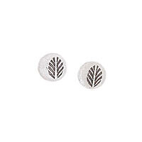 Sterling Silver Stamped Leaf Post Earrings - P1053