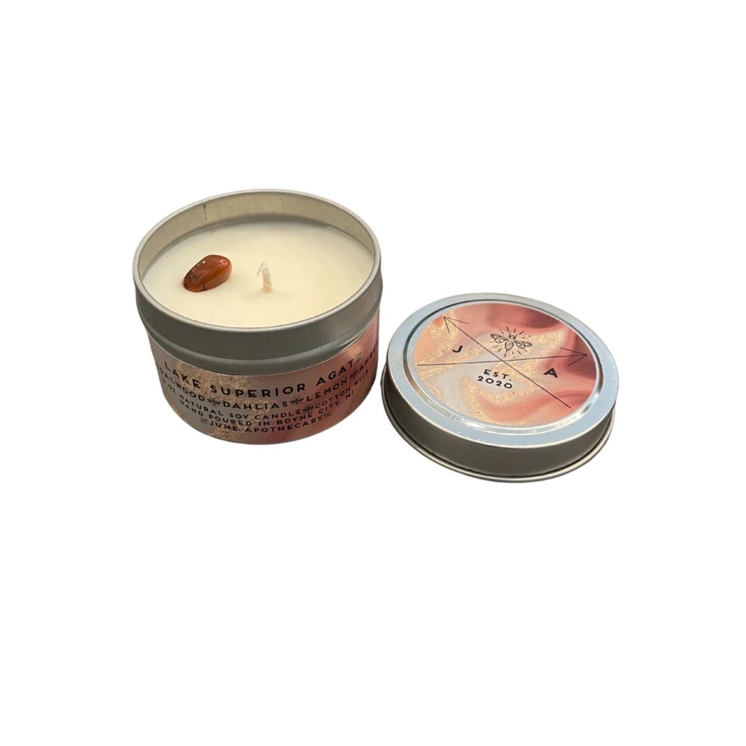 Lake Superior Agate 4oz Travel Candle - JNA2
