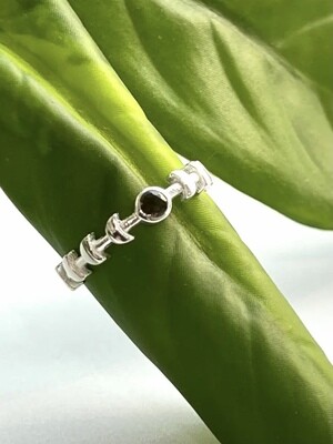 Sterling Silver &amp; Smoky Quartz Moon Band - RB61