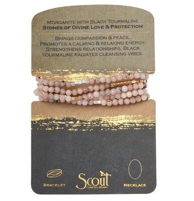 SW044 Stone Wrap Bracelet/Necklace - Morganite/Black Tourmaline