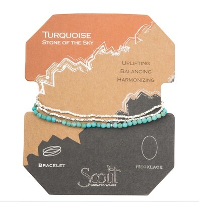 Turquoise/SV Delicate Stone Wrap Bracelet/Necklace - SD001