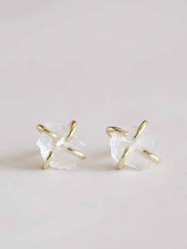 Clear  Quartz Gemstone Prong Posts - 18k Gold Over Silver - JK78