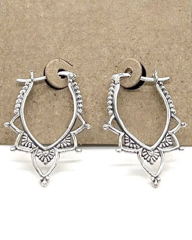 Sterling Silver Intricate Lotus Hoop Earrings - EB34