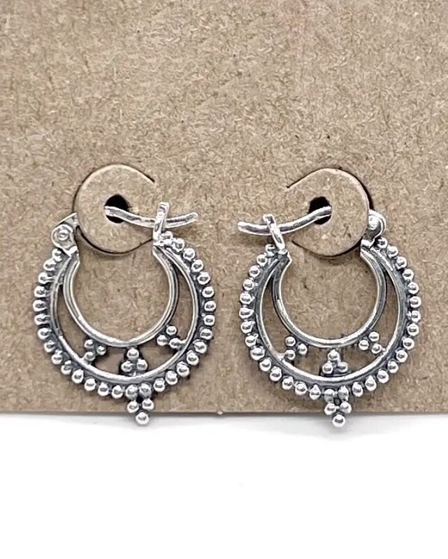 Sterling  Silver Dotted Huggie Hoop Earrings - EB35