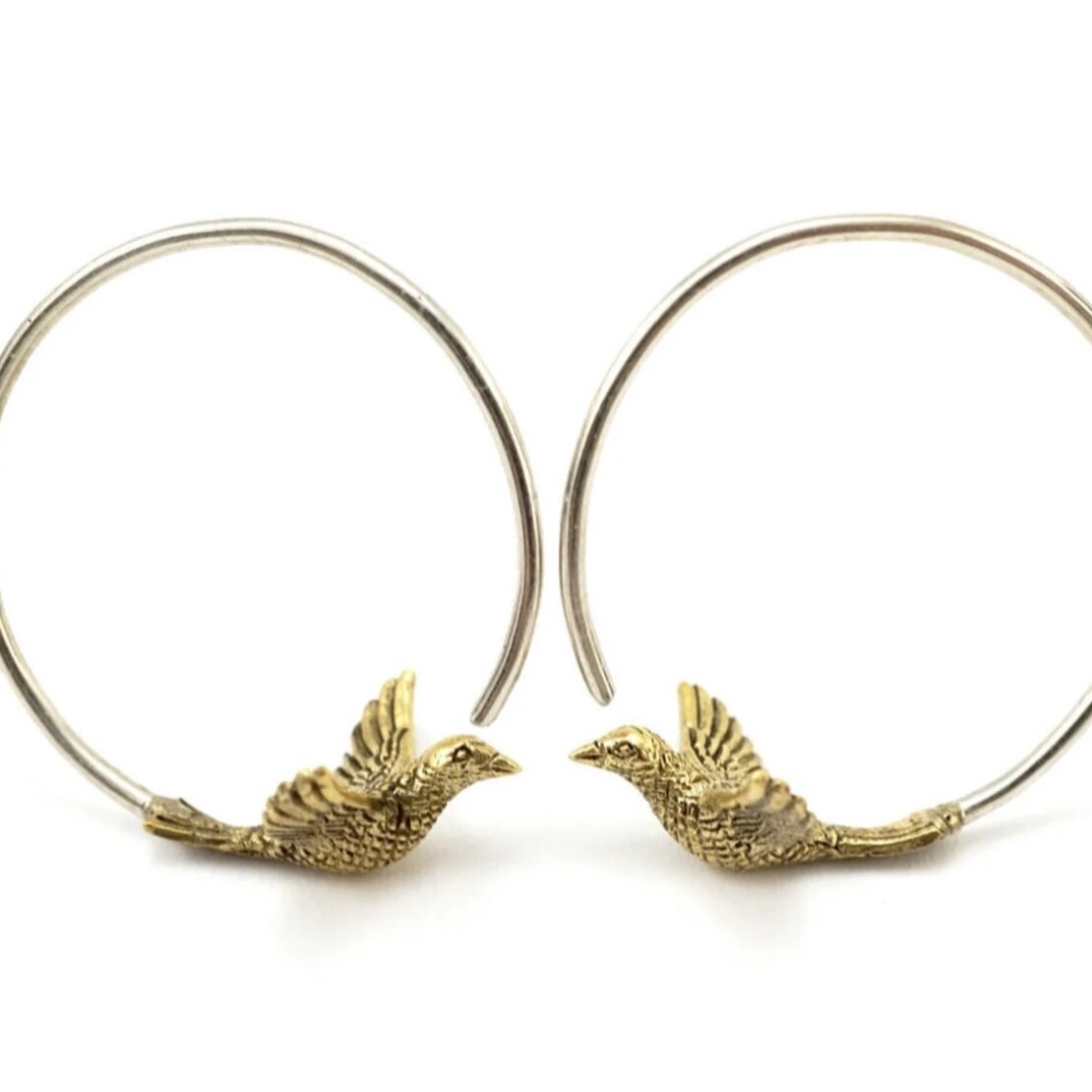 Small Bird Hoops in Brass & Sterling Silver - IBE156