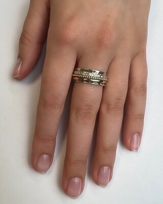 Sterling Silver Textured Tri- Band Spinner - RB59