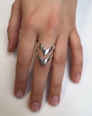 Sterling Silver Double Chevron Statement Ring RB48