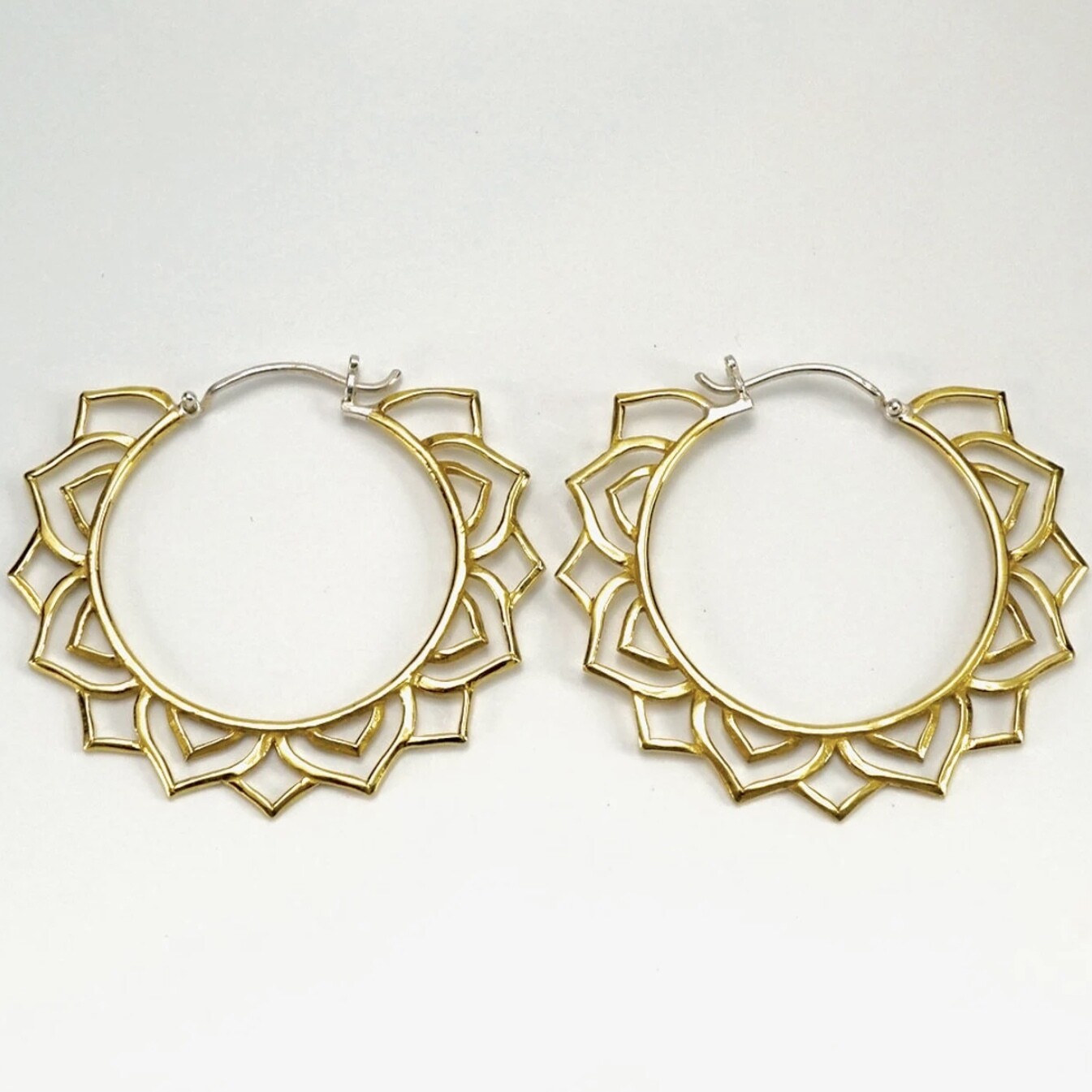 Mandala Flower Brass & Sterling Silver Earrings - IBE194