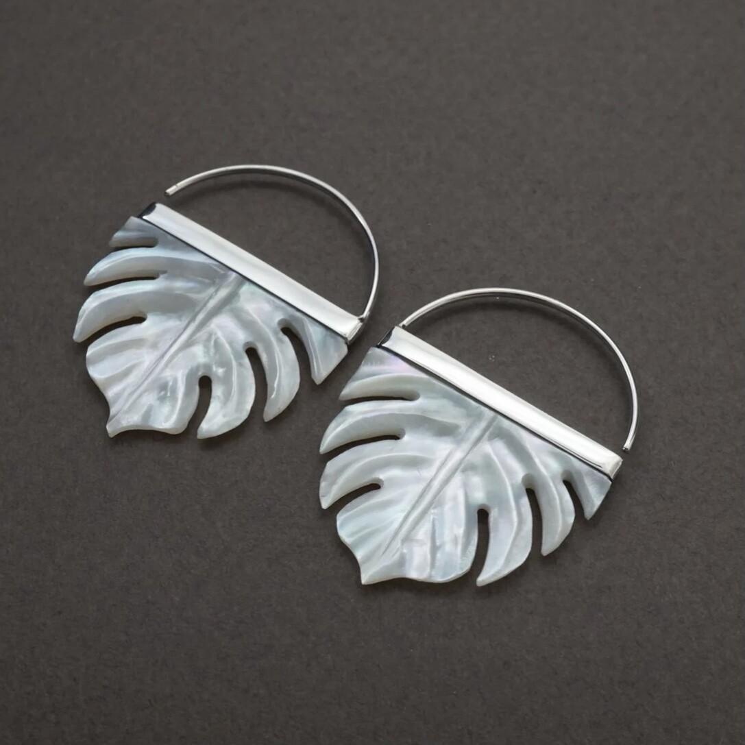 Mother of Pearl Tropical Leaf Earrings - IBE254