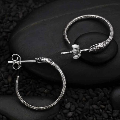 Sterling Silver Ouroboros Hoop Earrings - H12-7085