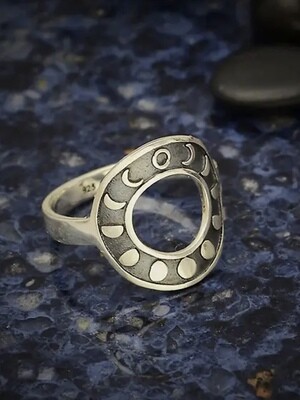 Sterling Silver Moon Phases Circle Ring - NR88