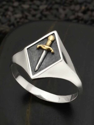 Sterling Silver Sword Signet Ring - NR229