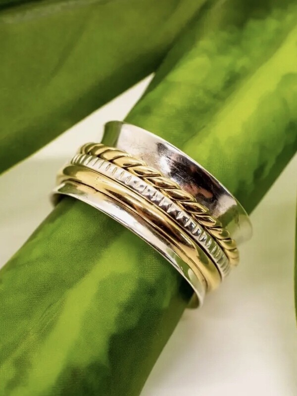 Sterling Silver Mixed Metal Spinner Ring - RB62