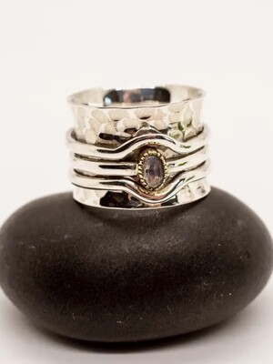 Sterling Silver Cradled Moonstone Spin Ring - RB66