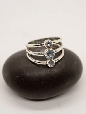 Sterling Silver Stacked Blue Topaz Ring - RB68
