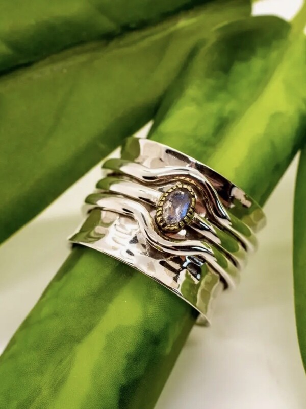 Sterling Silver Cradled Moonstone Spin Ring - RB66