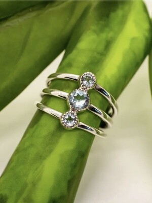 Sterling Silver Stacked Blue Topaz Ring - RB68