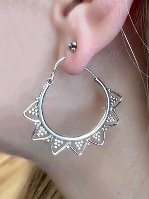 Sterling Silver Dotted Floral Hoops - EB20