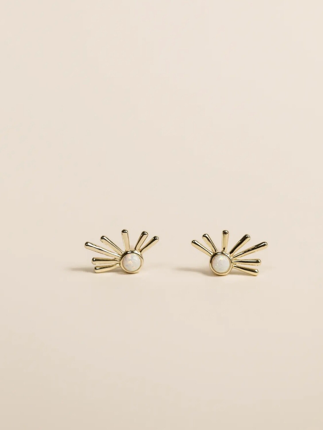 White Opalescent Sun Ray Post Earrings in 14kt Gold Over Sterling Silver - JK98
