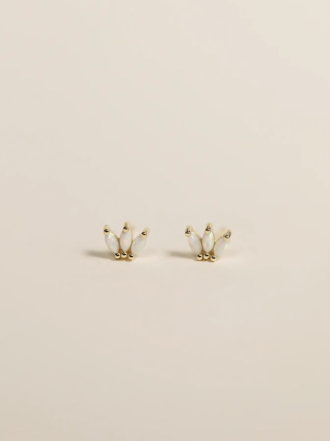 White Opalescent Crown Post Earrings in 14kt Gold Over Sterling Silver - JK95