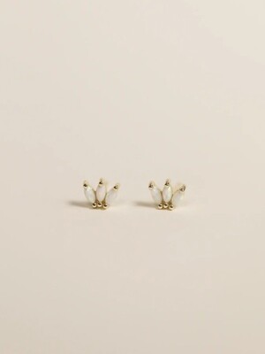 White Opalescent Crown Post Earrings in 14kt Gold Over Sterling Silver - JK95