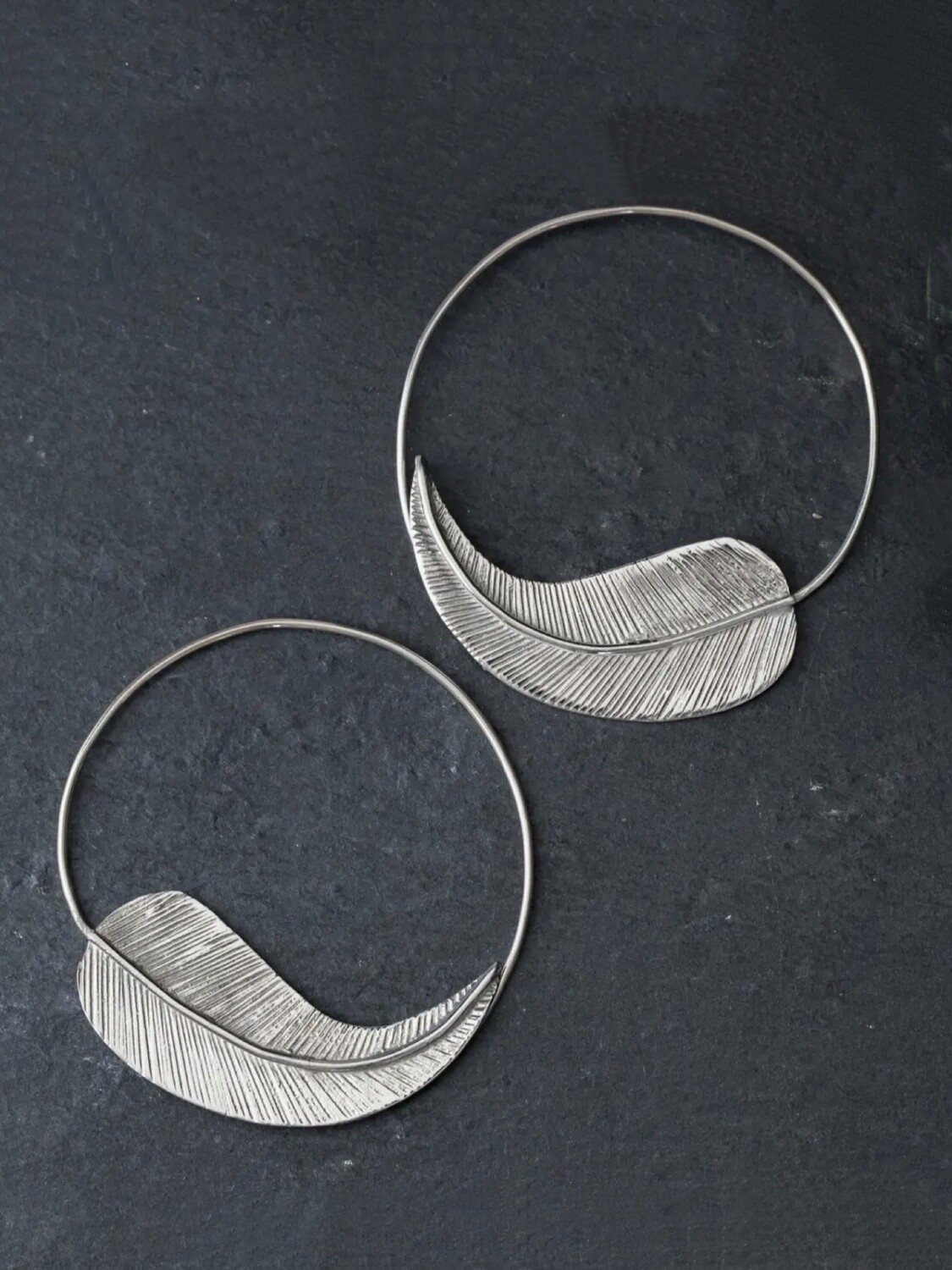 Sterling Silver Feathered Leaf Spiral Hoops - EB43