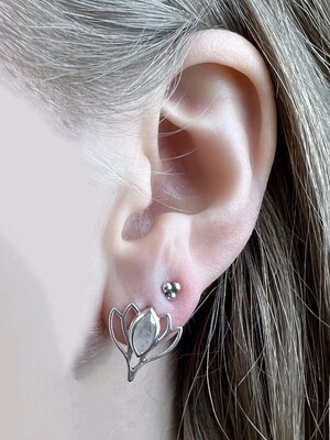Sterling Silver Moonstone Lotus Posts - P90-10