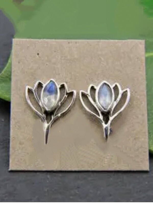Sterling Silver Moonstone Lotus Posts - P90-10