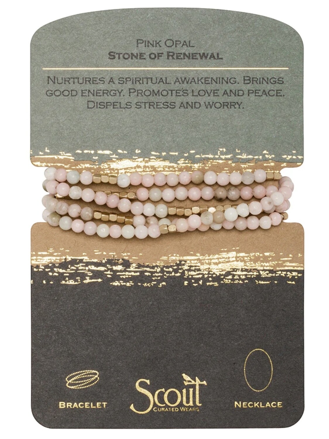 SW047  Stone Wrap Bracelet/Necklace - Pink Opal