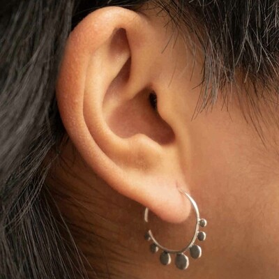 Sterling Silver Dotted Hoop Earrings - H12-3363