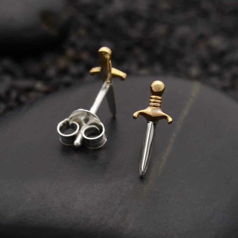 Sterling Silver + Mixed Metal Dagger Post Earrings - P6568