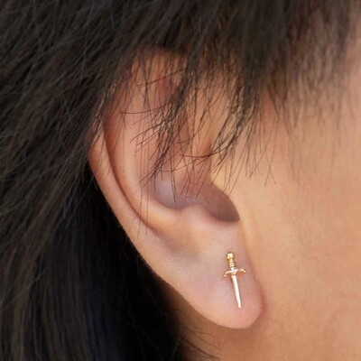 Sterling Silver + Mixed Metal Dagger Post Earrings - P6568