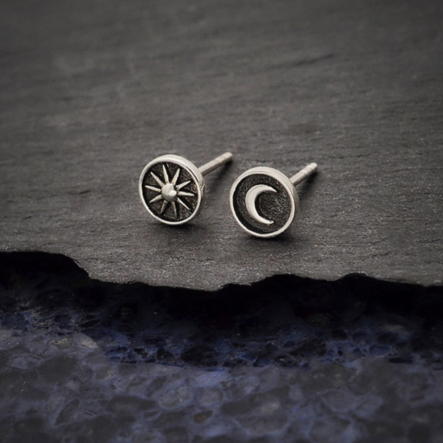 Sterling Silver Mismatched Sun + Moon Post Earrings - P6315